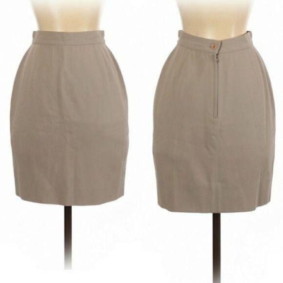 Vintage Dresses & Skirts - Vtg 70's Calvin Klein Collection Skirt 100% Wool Career Pencil Mini Taupe Sz XS